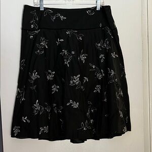 Nine West Black A-Line Skirt with Silver Floral Design